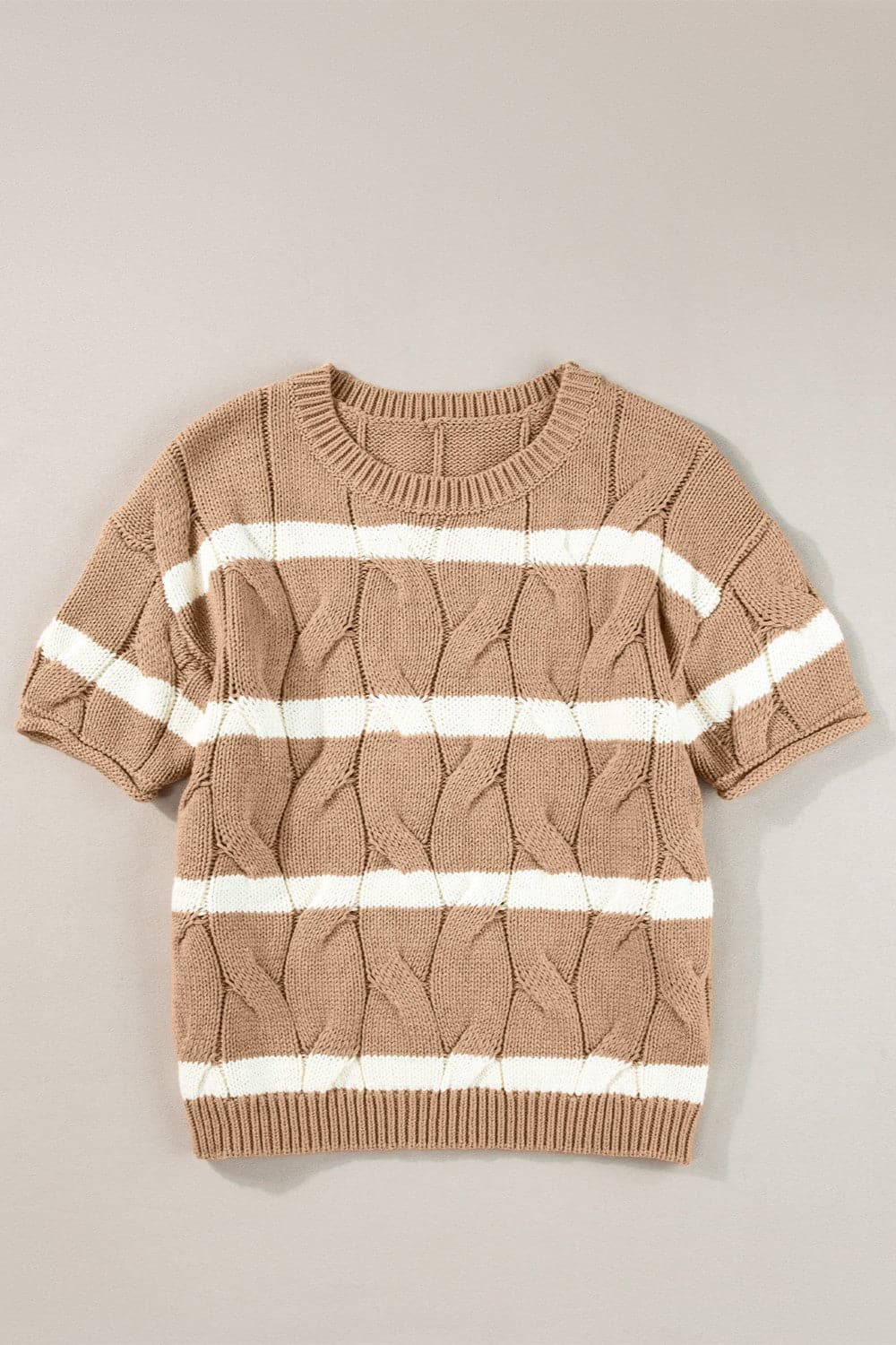 Striped Round Neck Short Sleeve Sweater.