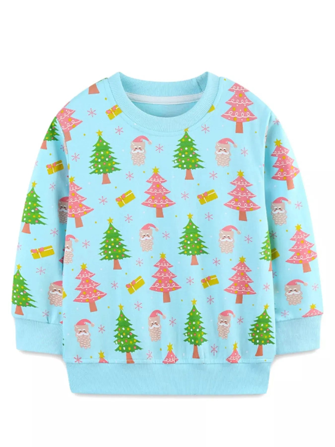 Children's Christmas Tree & Santa Print Crew Neck Sweatshirt Simply Love