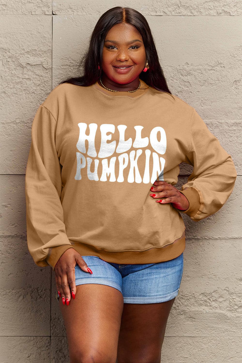 Simply Love Full Size HELLO PUMPKIN Graphic Sweatshirt.