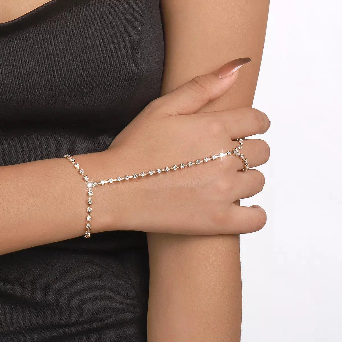 Alloy Rhinestone Bracelet with Ring Simply Love