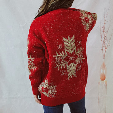 Snowflake Pattern Long Sleeve Sweater.