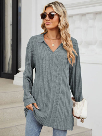 Sheer slit long sleeve t-shirt