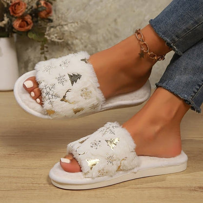 Cozy open toe slippers - snowflake design