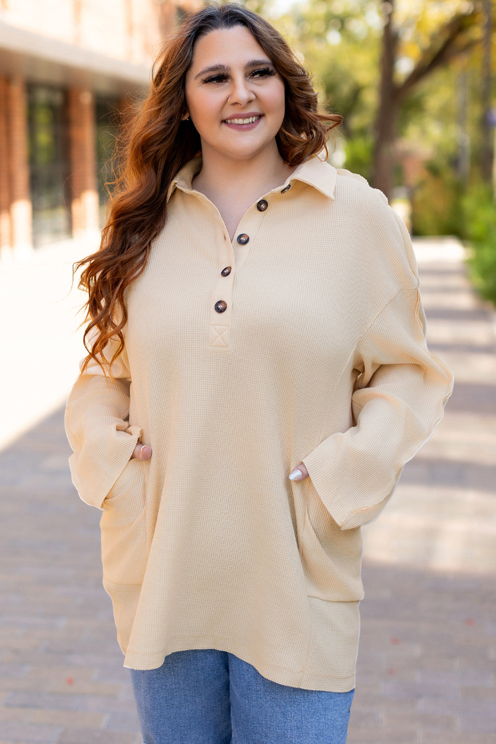 Cozy plus size thermal tunic with pockets