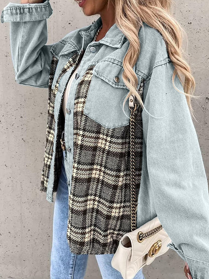 Plaid Button Up Dropped Shoulder Jacket.