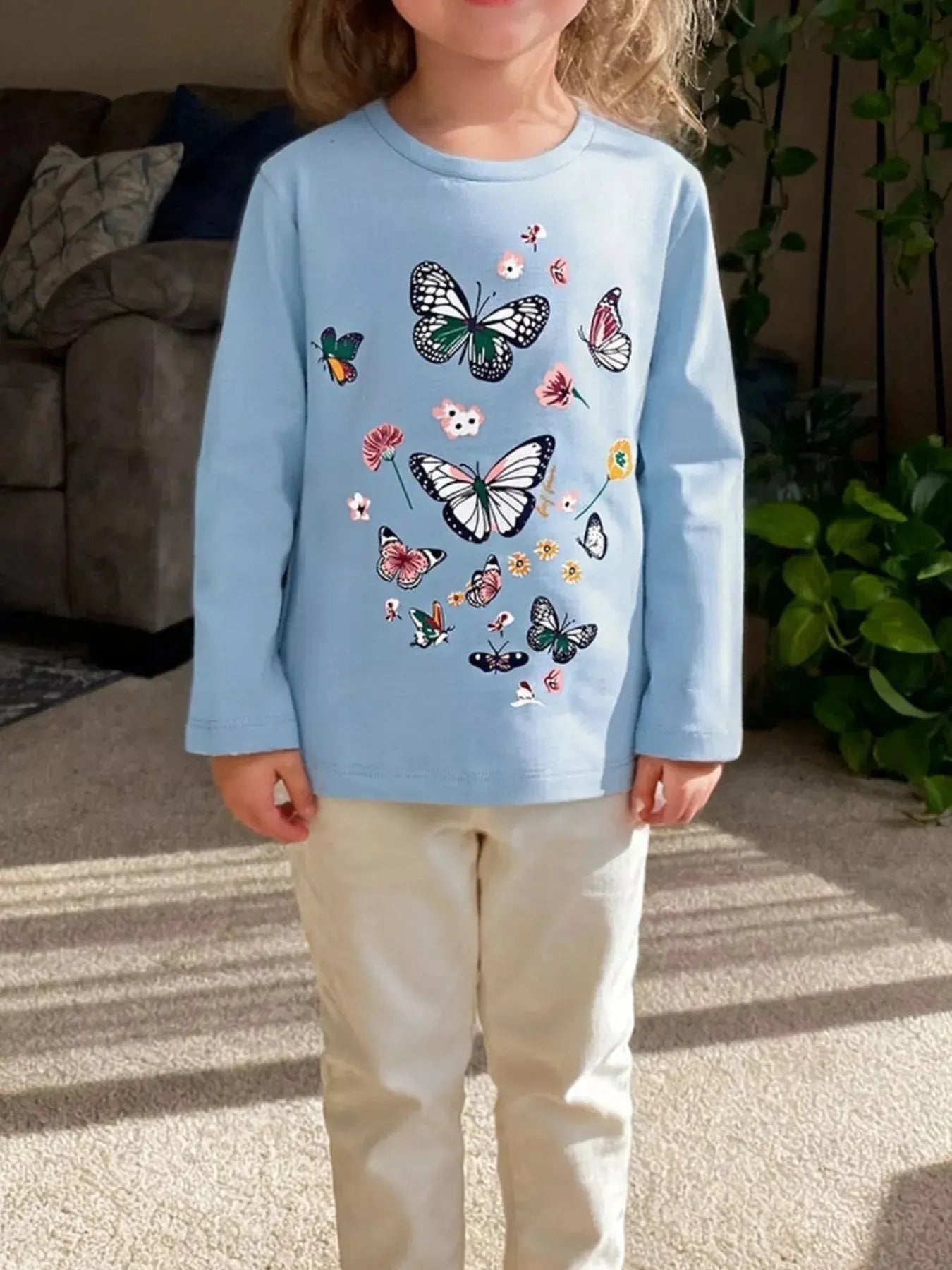 Kids Butterfly Long Sleeve Cotton Shirt With Floral Print Simply Love