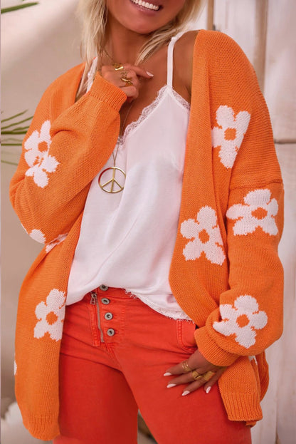 Orange floral plus size cardigan