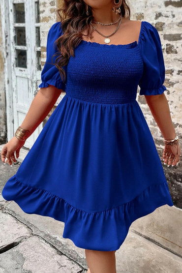 Plus Size Smocked Square Neck Short Sleeve DressPlus Size Smocked Square Neck Short Sleeve Dress
 Upgrade your style and embrace your curves with our Plus Size Smocked Square Neck Short Sleeve Dress. This versatilLove Salve Size Smocked Square Neck Short Sleeve Dressjust arrived