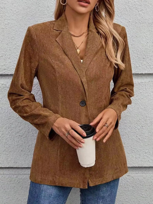 Lapel Collar Single-Button Blazer Simply Love