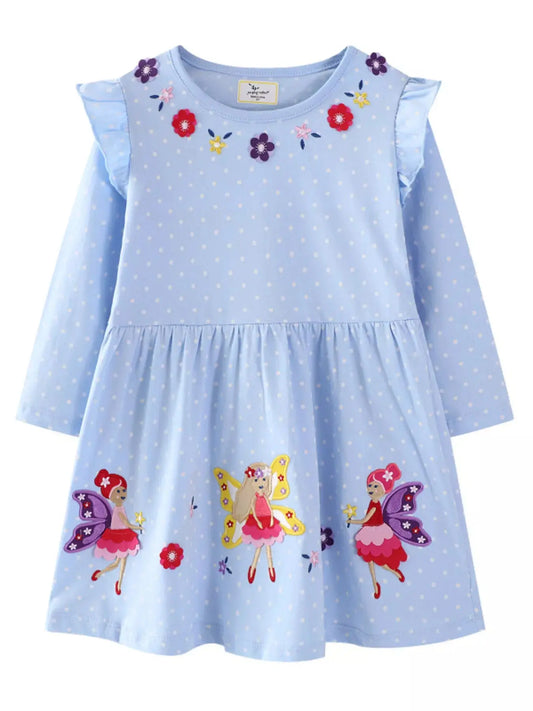 Children's Fairy Embroidered Long Sleeve Polka Dot Dress Simply Love