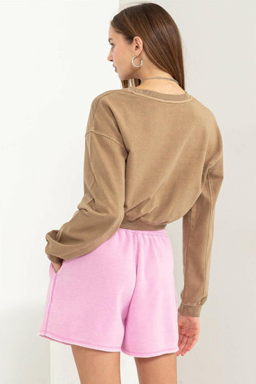 HYFVE Round Neck Long Sleeve Cropped Sweatshirt.