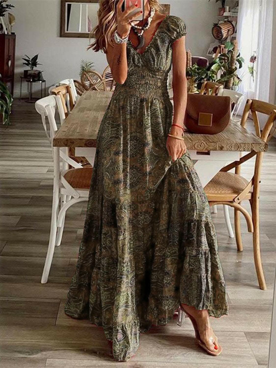 Chic smocked v-neck dress - Love Salve 
