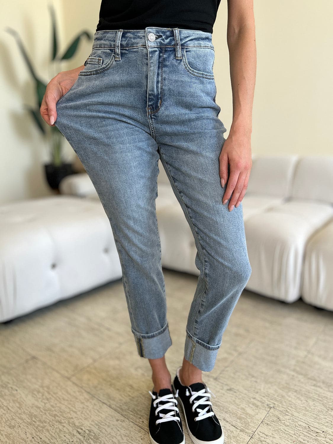 Judy Blue Full Size High Waist Cuff Hem Skinny Jeans.