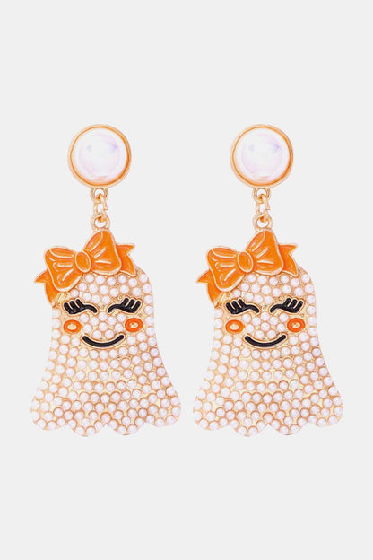 Charming ghost-shaped synthetic pearl earrings