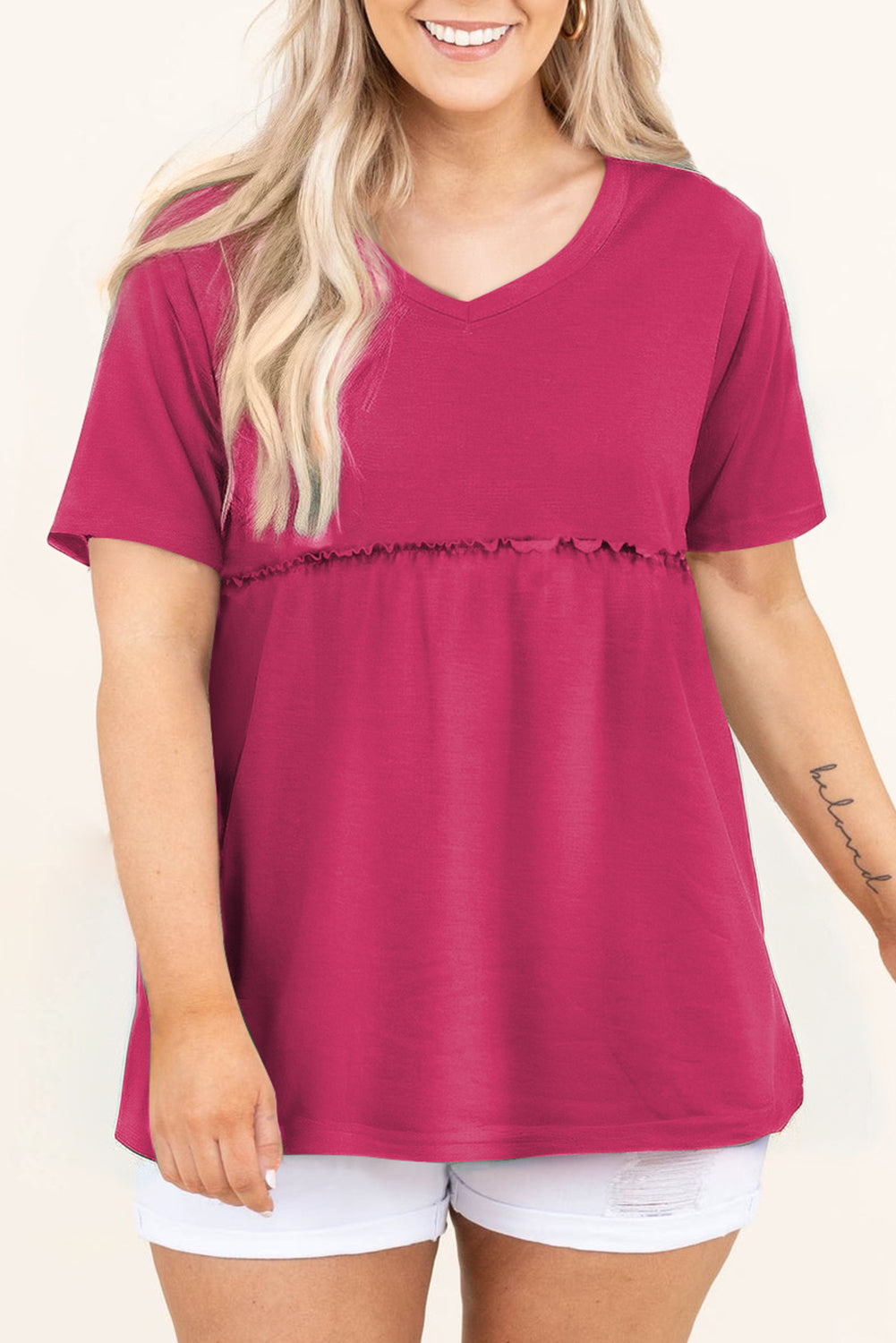 Elegant rose red flowy top for plus sizes