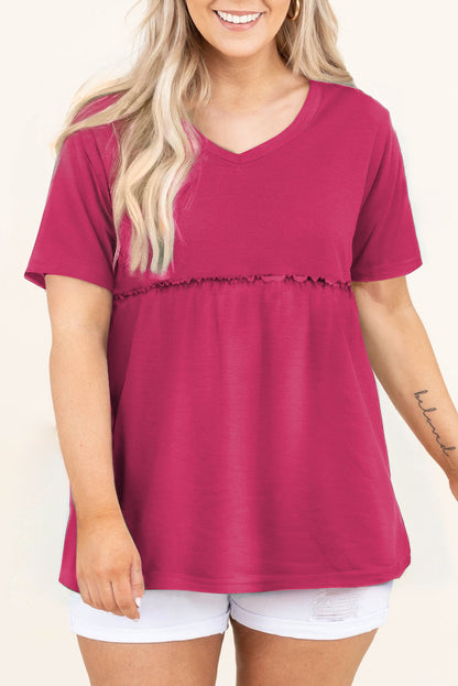 Elegant rose red flowy top for plus sizes