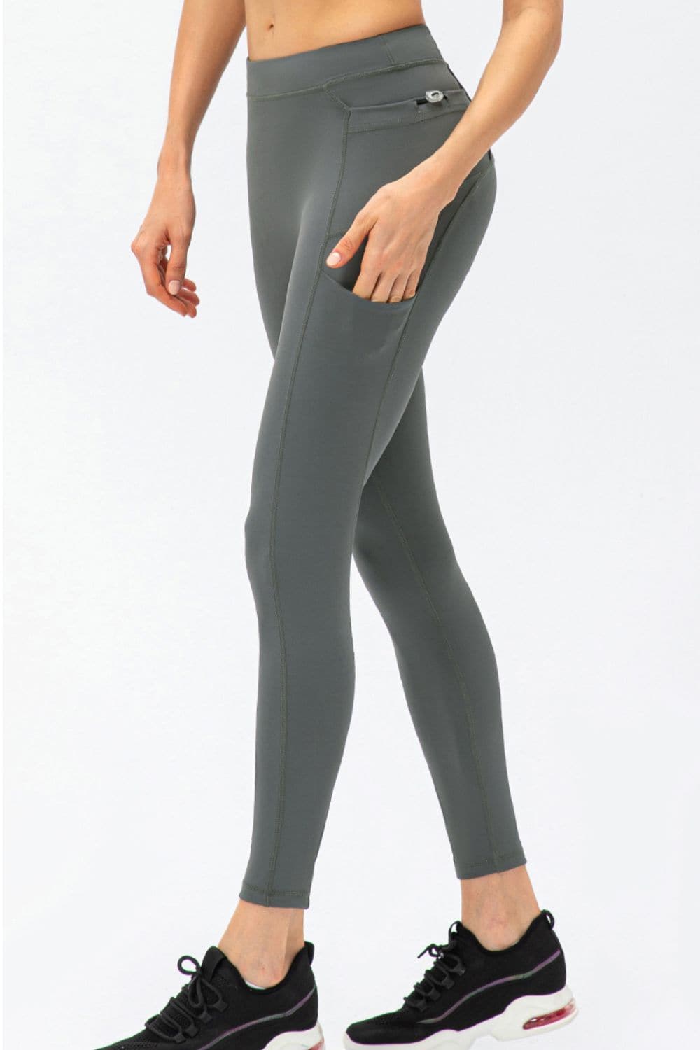 Full Size Slim Fit High Waist Long Sports Pants with Pockets.