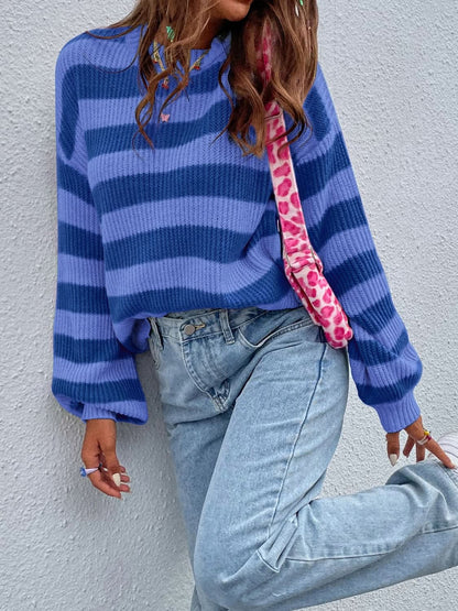 Cozy honey striped long sleeve sweater with round neck