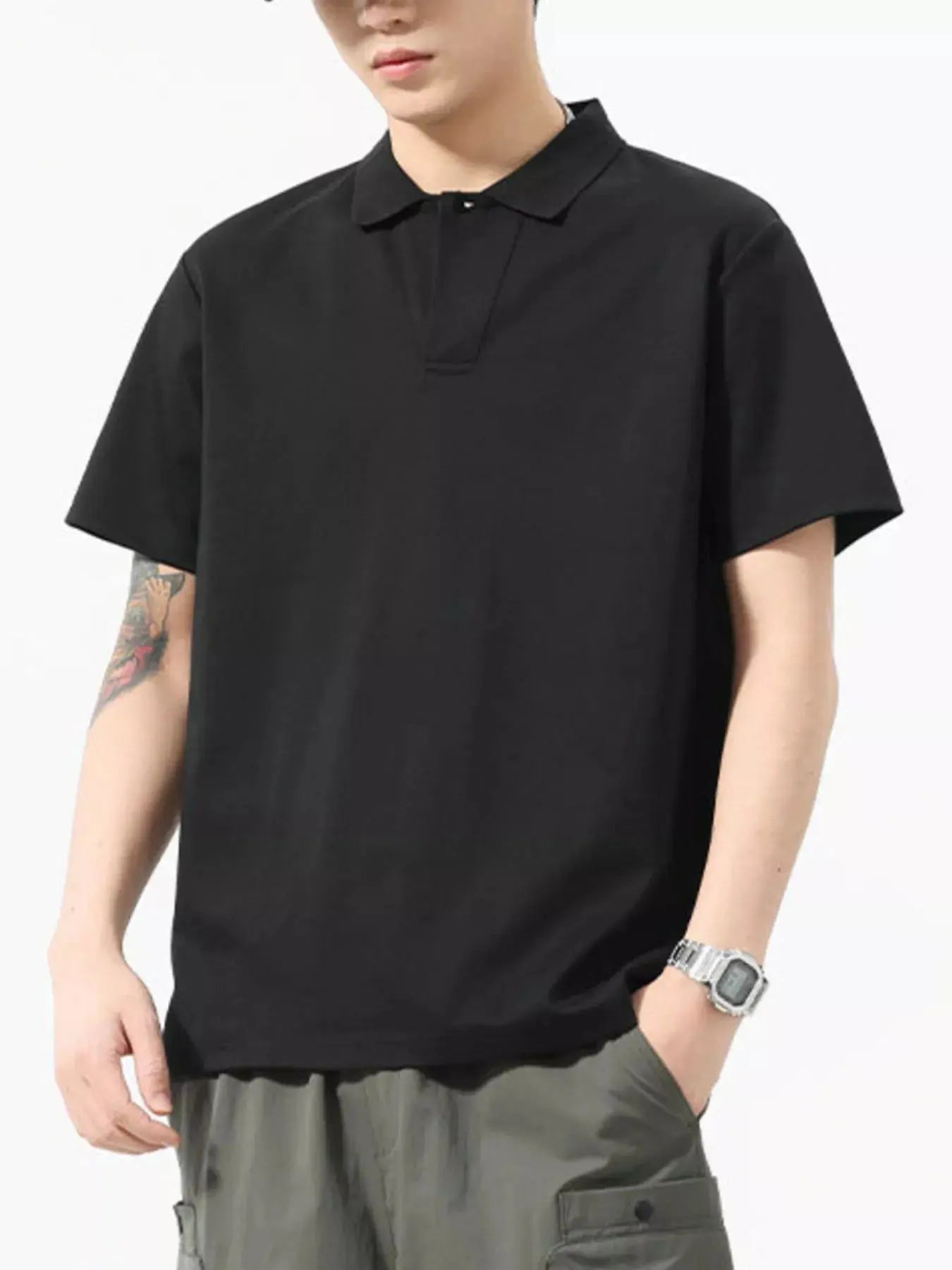 Men's Full Size Solid Color Casual Polo Shirt Plus Size Simply Love