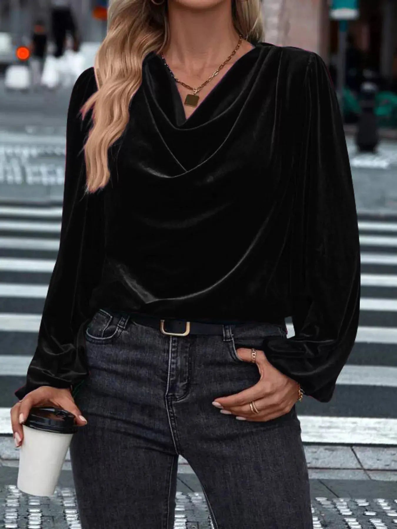 Full Size Velvet Cowl Neck Blouse Plus Size Simply Love