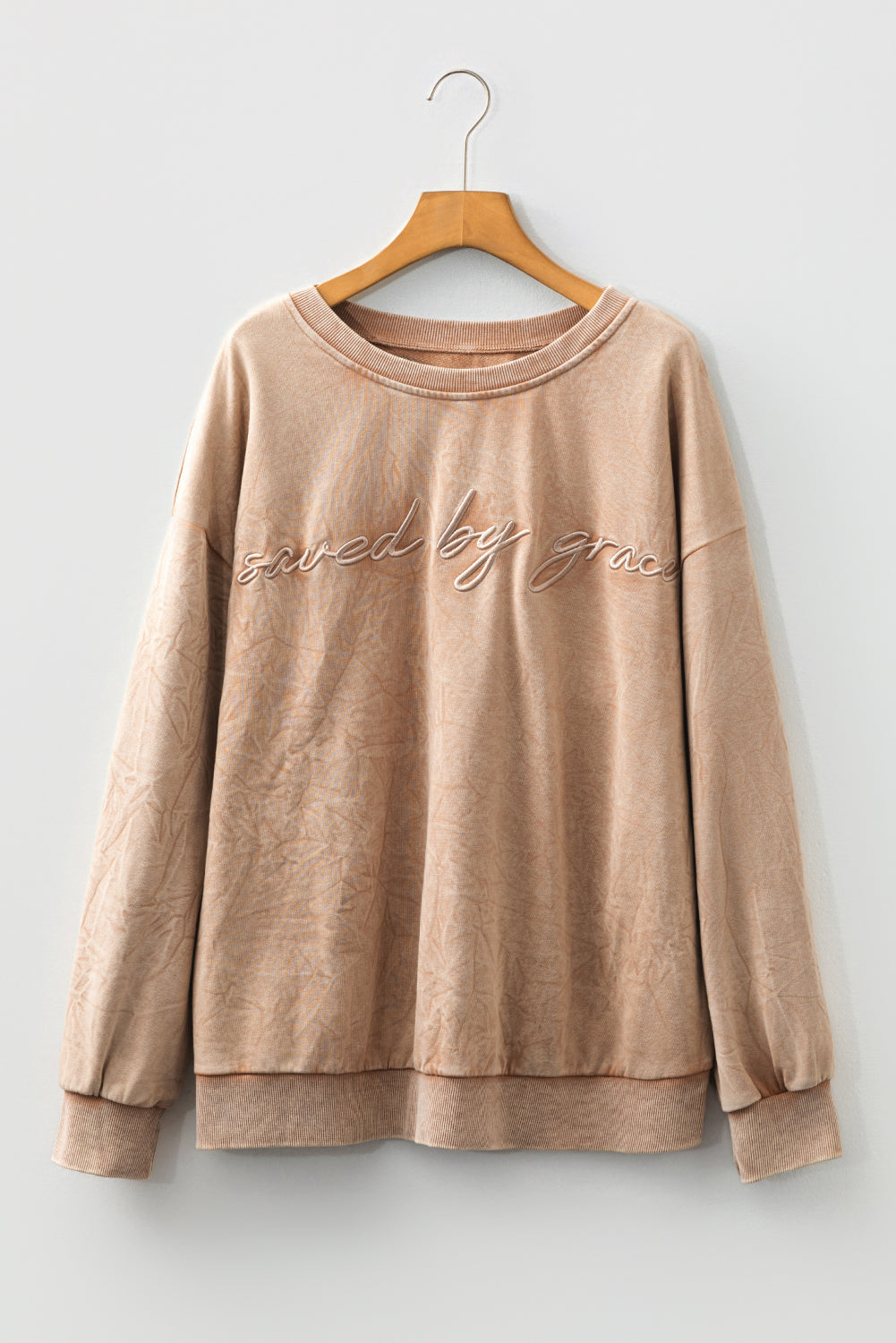 Dune Saved by Grace Embroidered Mineral Wash Sweatshirt Dear-Lover Dropshipping
