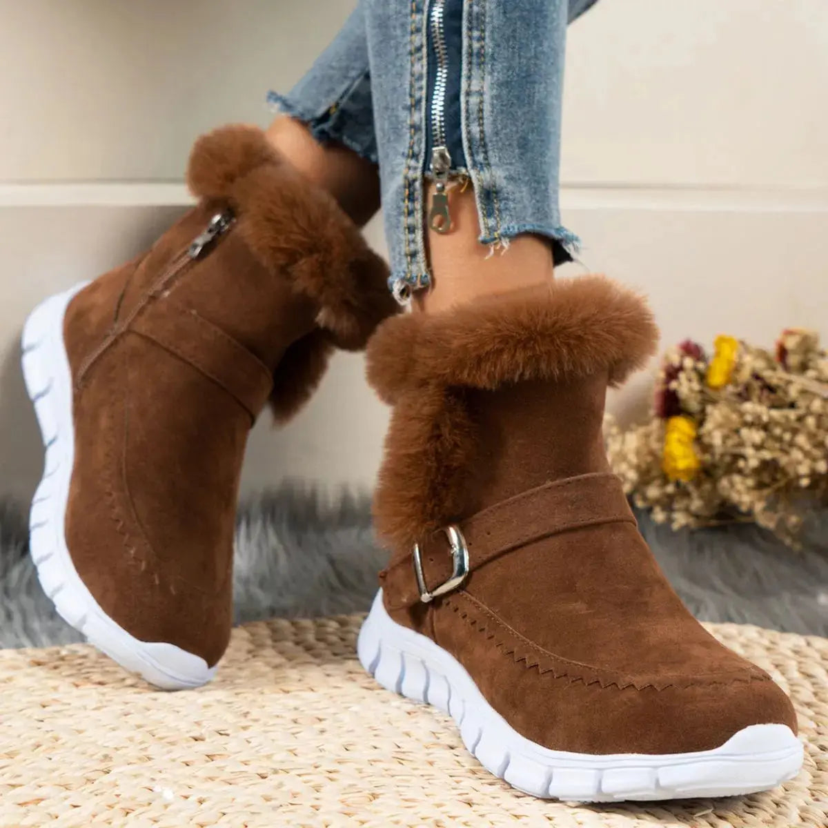 Faux Fur Trim Ankle Boots Simply Love
