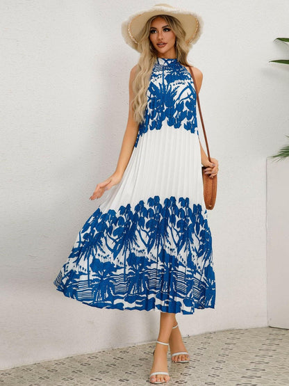 Tied Printed Sleeveless Midi Dress.