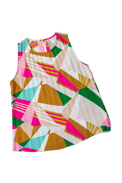 Vibrant geometric print pleated tank top for effortless style