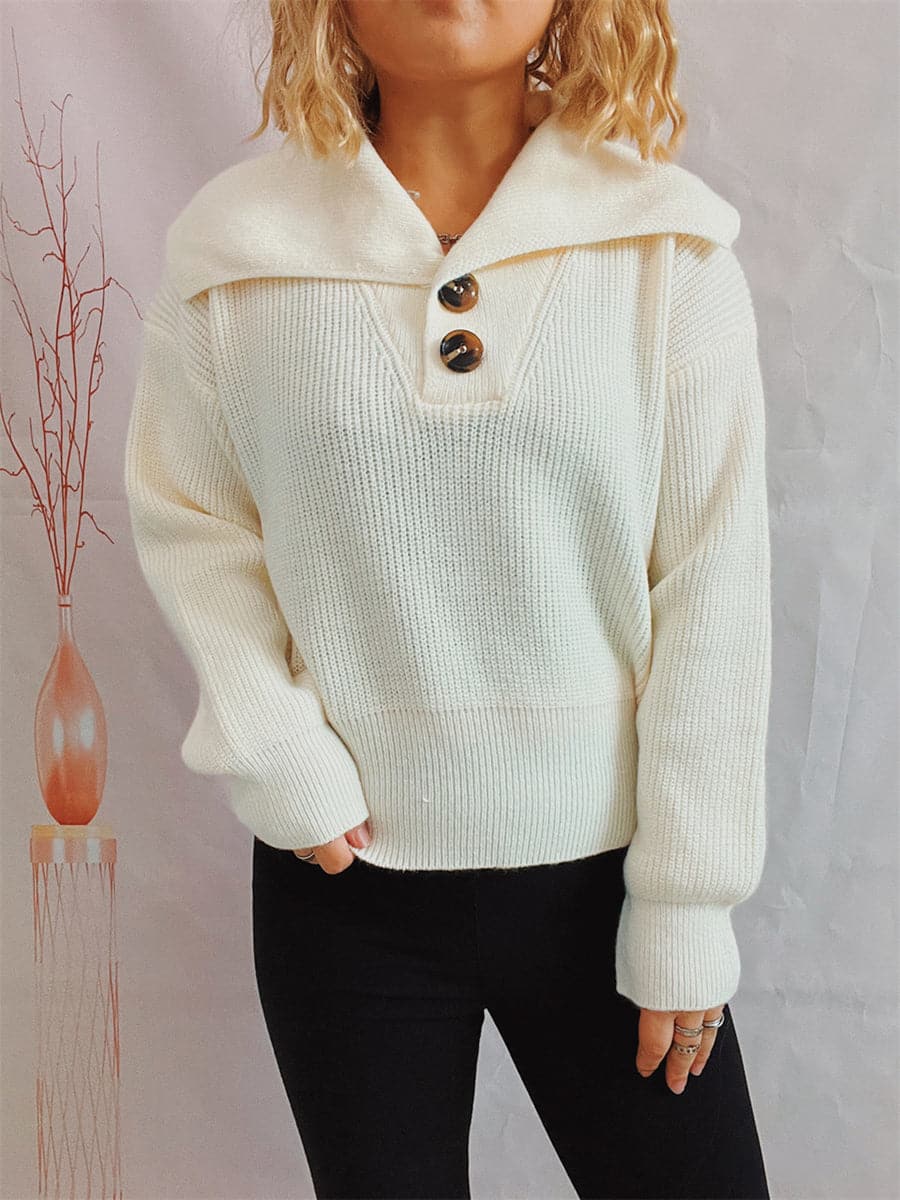 Statement Collar Half Button Sweater.