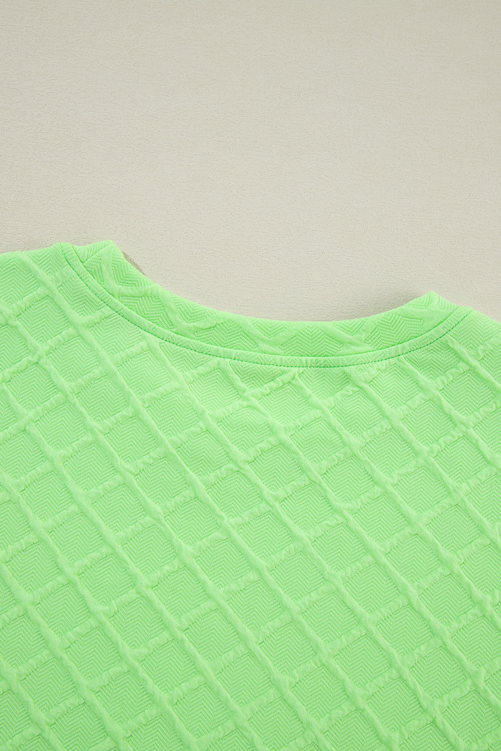 Light green checkered textured tee paired with comfy drawstring shorts