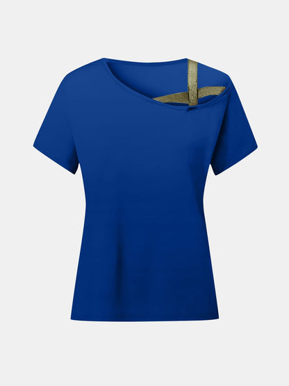 Chic asymmetrical neck tee with short sleeves