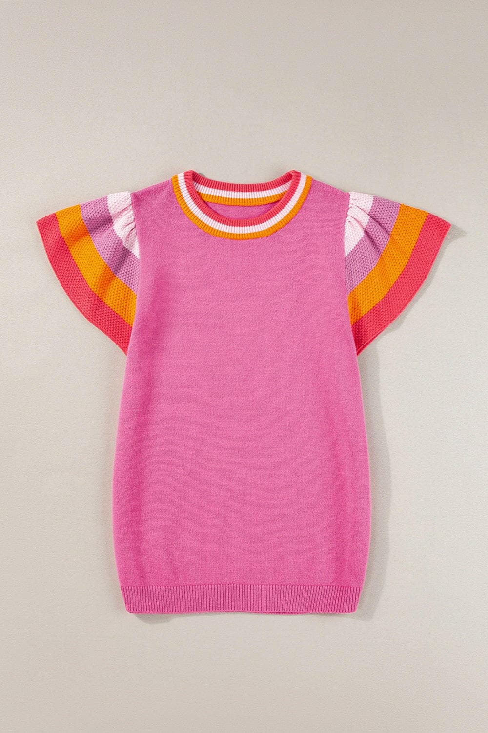 Color Block Round Neck Knit Top.