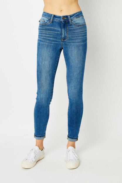 Judy Blue Full Size Cuffed Hem Low Waist Skinny Jeans.