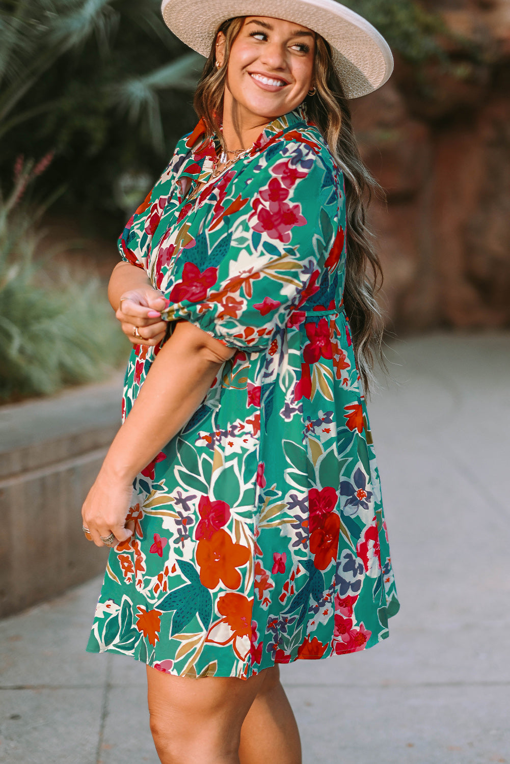 Sky blue floral plus size dress