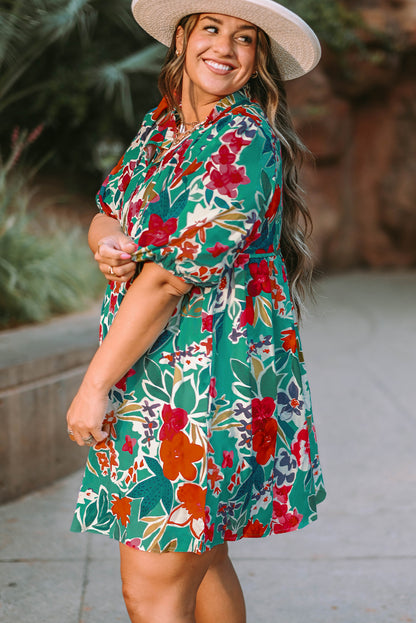 Sky blue floral plus size dress