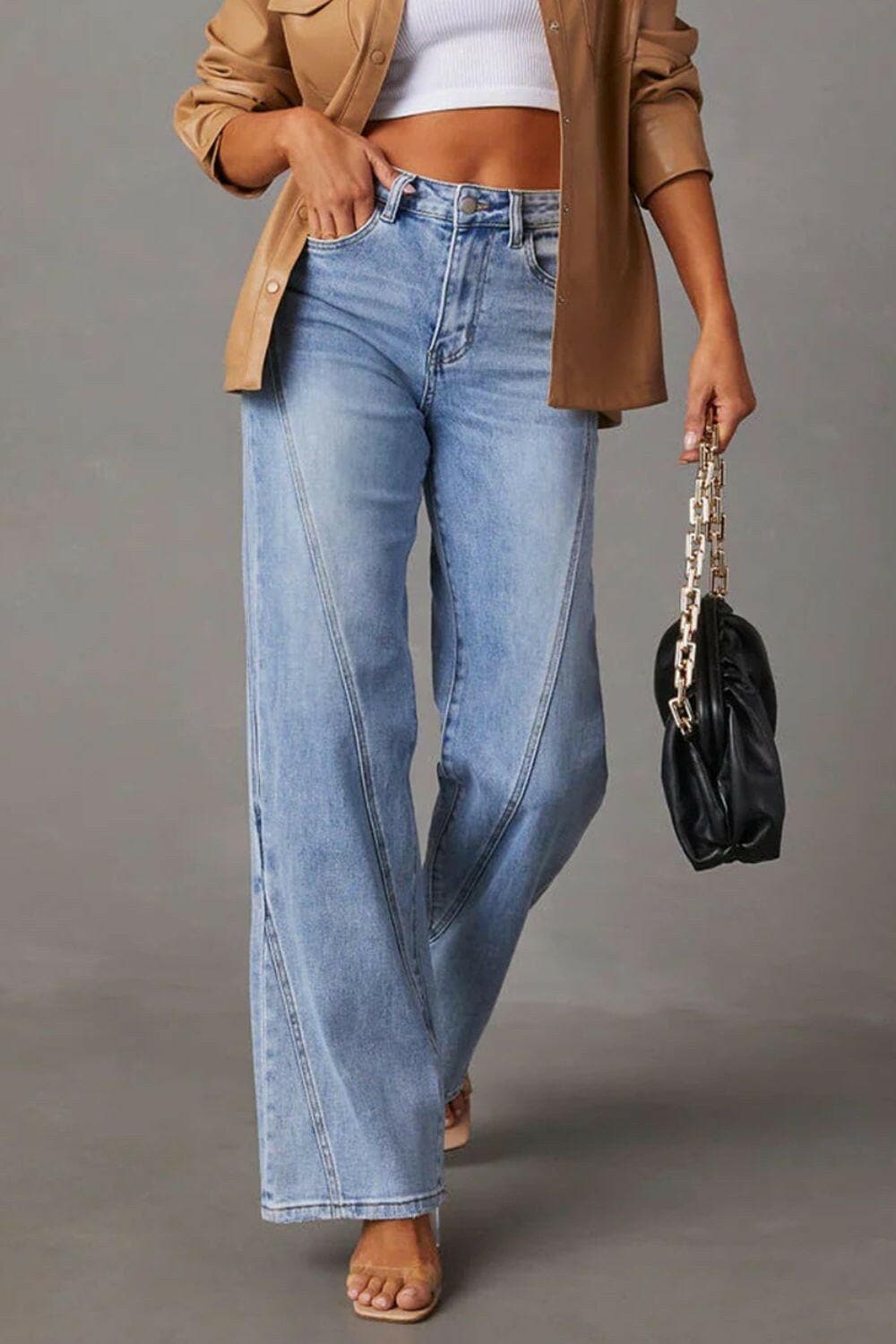 High Waist Straight Jeans with Pockets.