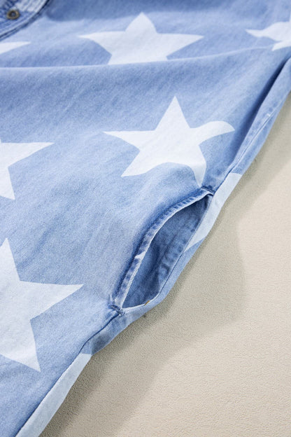 Raw Hem Star Short Sleeve Denim Dress.