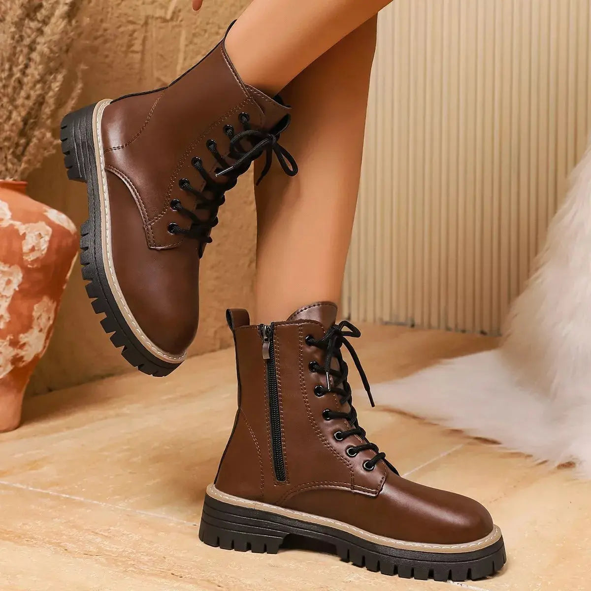 Round Toe Lace Up Boots Simply Love
