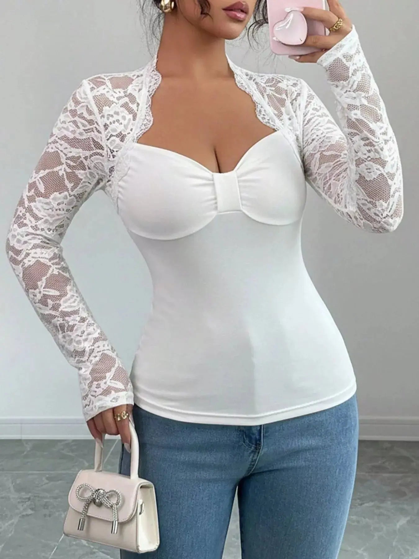 Lace Sleeve Long Sleeve T-Shirt Simply Love
