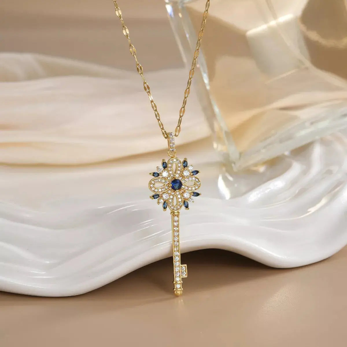 18K Gold-Plated Zircon Key Pendant Necklace Simply Love