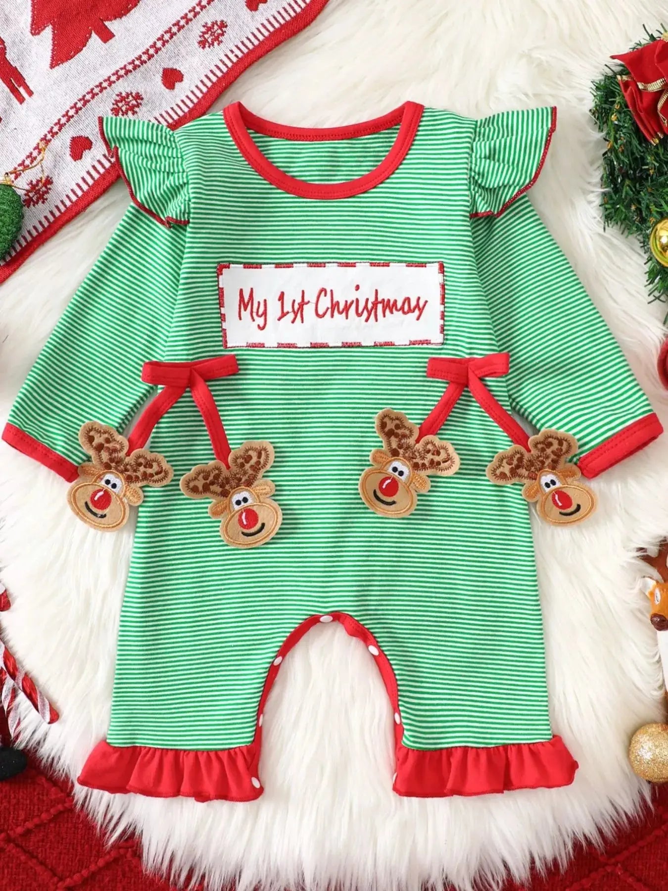 Children's Christmas-Themed Striped Snapped Legs Jumpsuit Simply Love