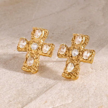 18K Gold-Plated Zircon Cross Earrings