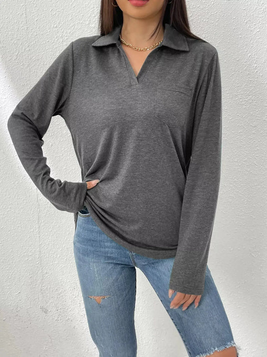 Casual Long Sleeve Polo T-Shirt Simply Love