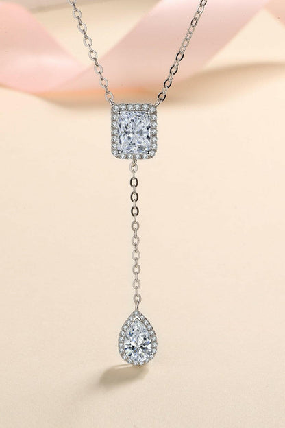 3 Carat 925 Sterling Silver Double Drop Pendant Necklace.