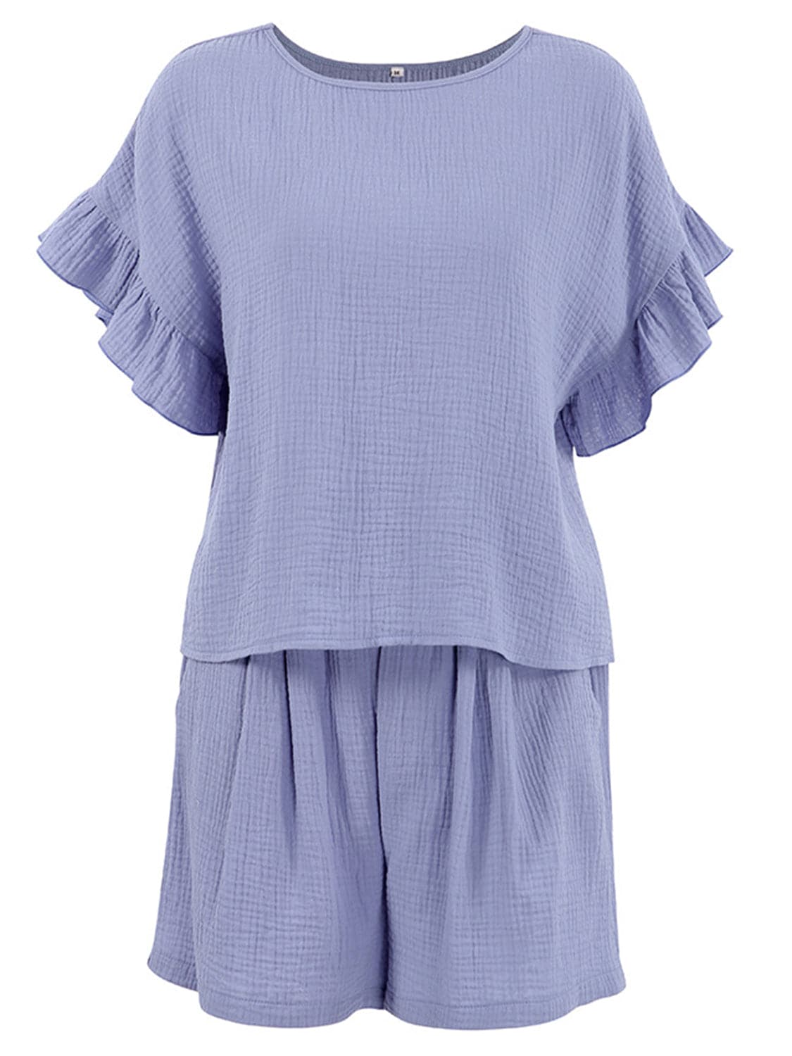 Ruffled Round Neck Top and Shorts Set.