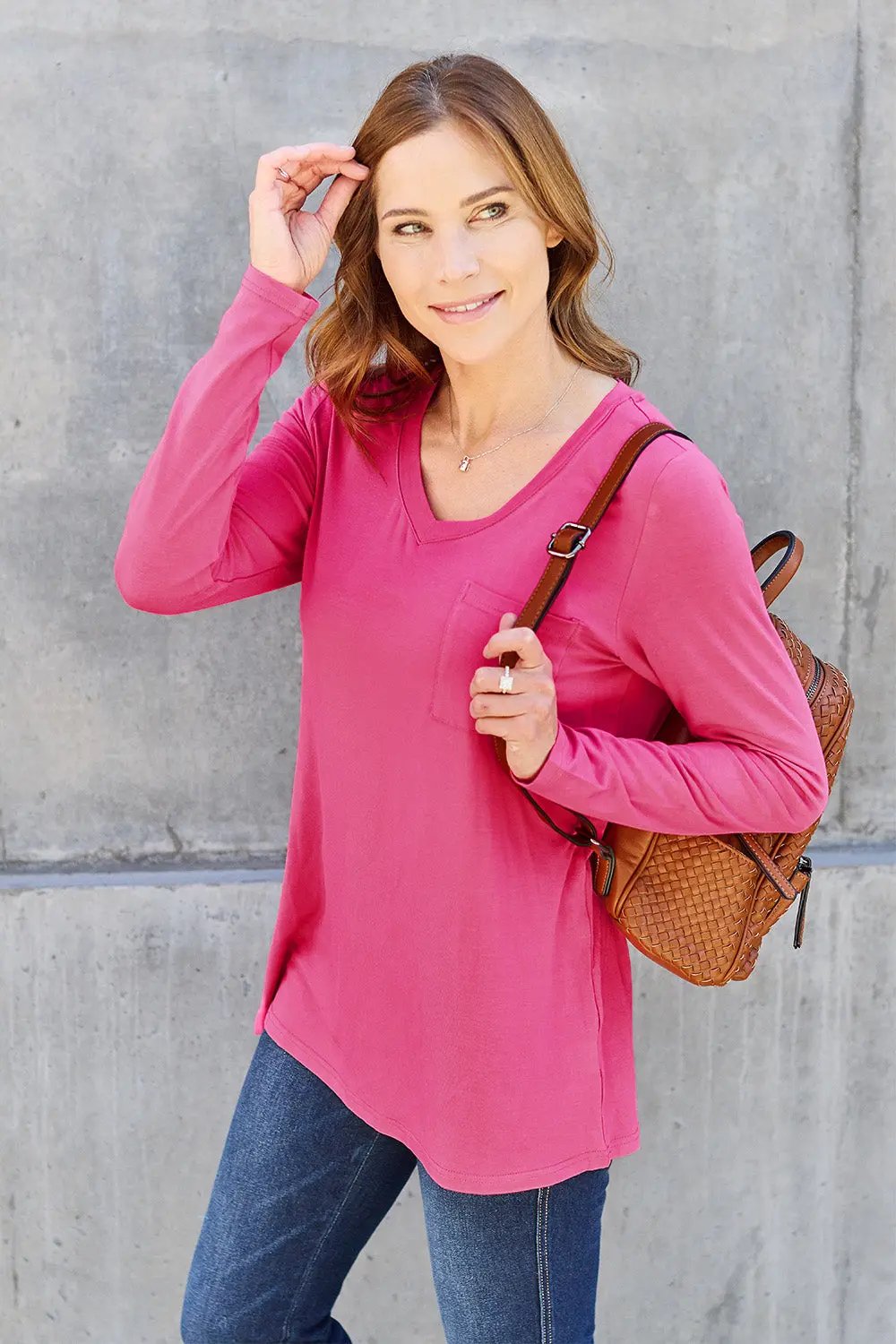 Basic Bae Full Size V-Neck Long Sleeve Top - Love Salve