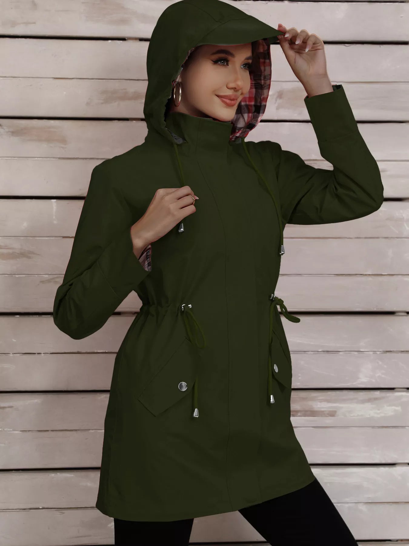 Drawstring Snap-Down Trench Coat Simply Love