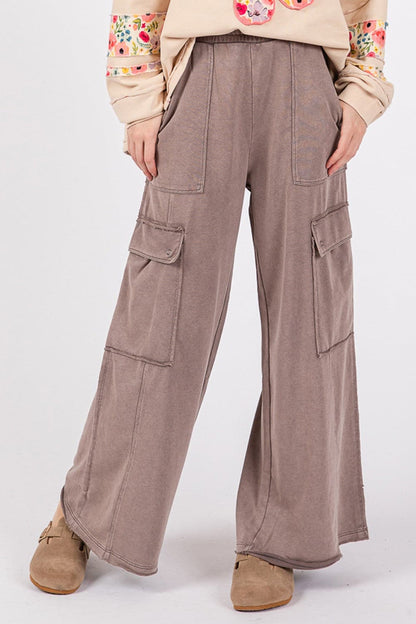 Chic mineral wash wide leg terry pants for effortless style