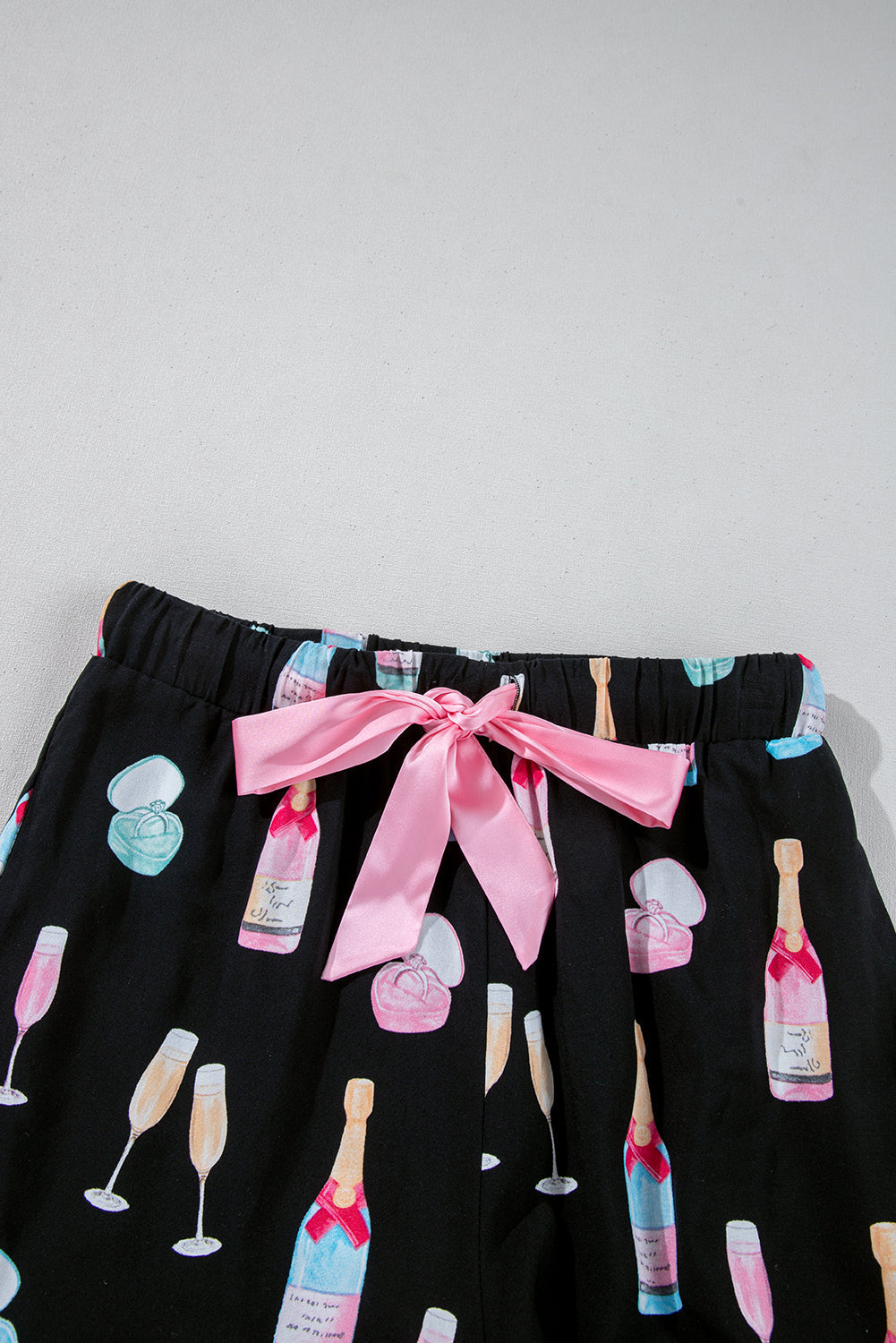 Black Christmas Wine Glass Print Bow Knot Two Piece Pajama Set Dear-Lover Dropshipping