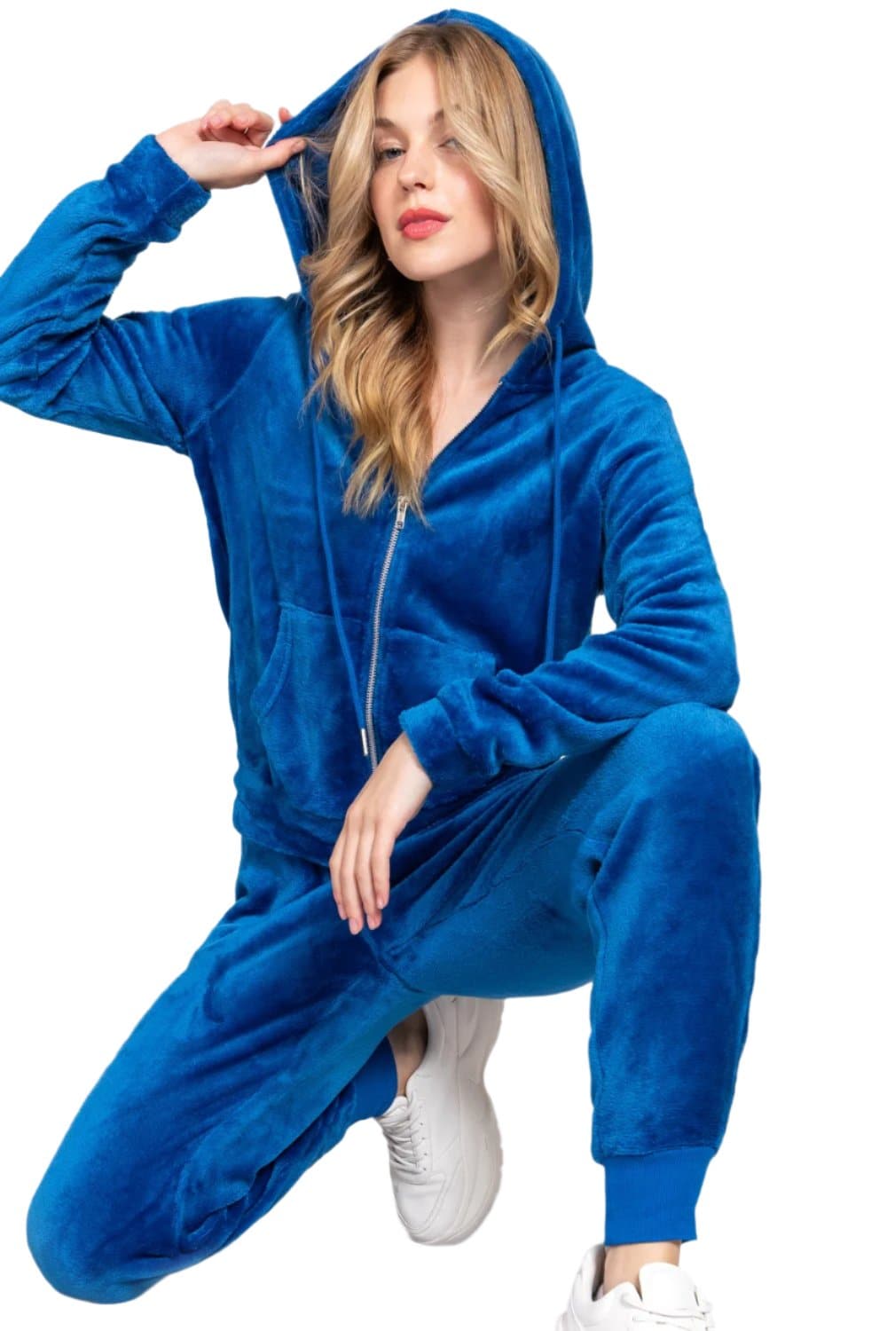 ACTIVE BASIC Faux Fur Zip Up Long Sleeve Hoodie and Joggers Set 